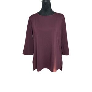 Eileen Fisher 3/4 Sleeve Burgundy Crew‎ Neck Tee Women's Small